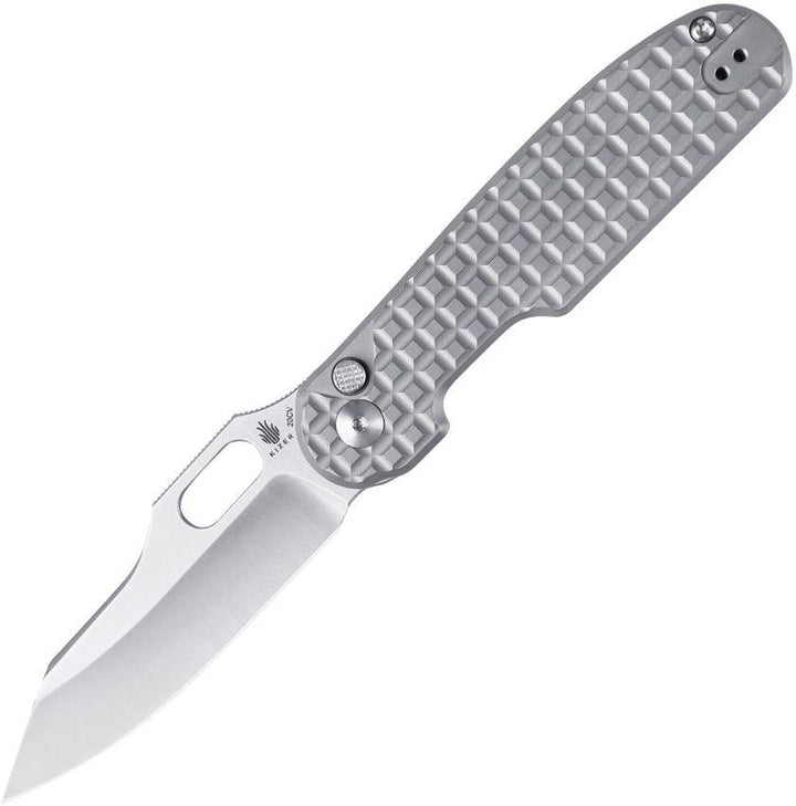 Kizer Cutlery Cormorant Button Lock Gray Sculpted Titanium Satin CPM-20CV - Knives.mx