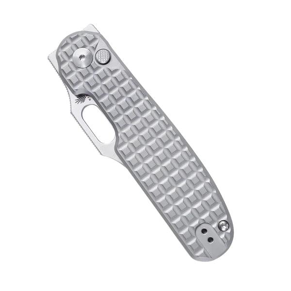 Kizer Cutlery Cormorant Button Lock Gray Sculpted Titanium Satin CPM-20CV - Knives.mx