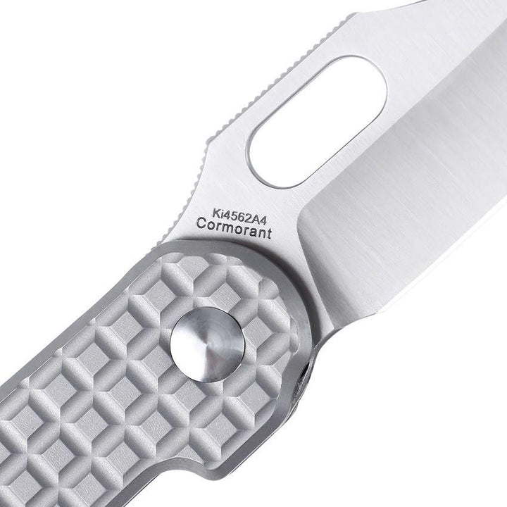 Kizer Cutlery Cormorant Button Lock Gray Sculpted Titanium Satin CPM-20CV - Knives.mx