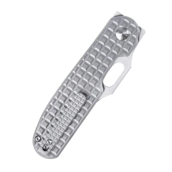 Kizer Cutlery Cormorant Button Lock Gray Sculpted Titanium Satin CPM-20CV - Knives.mx