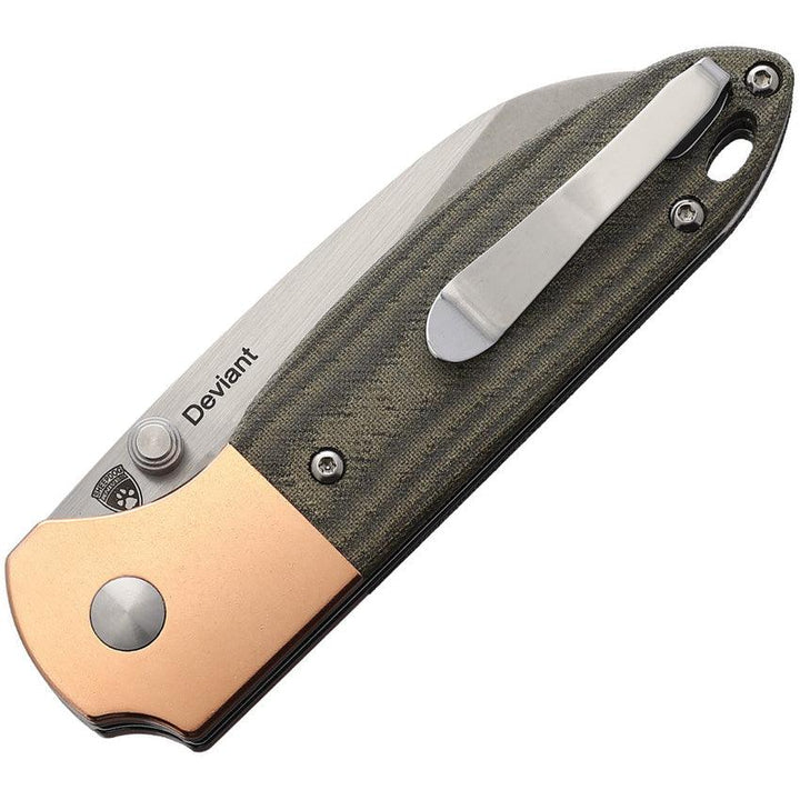 Kizer Cutlery Deviant Linerlock Green Micarta Copper Bolsters Stonewash & Satin Bohler M390 - Knives.mx
