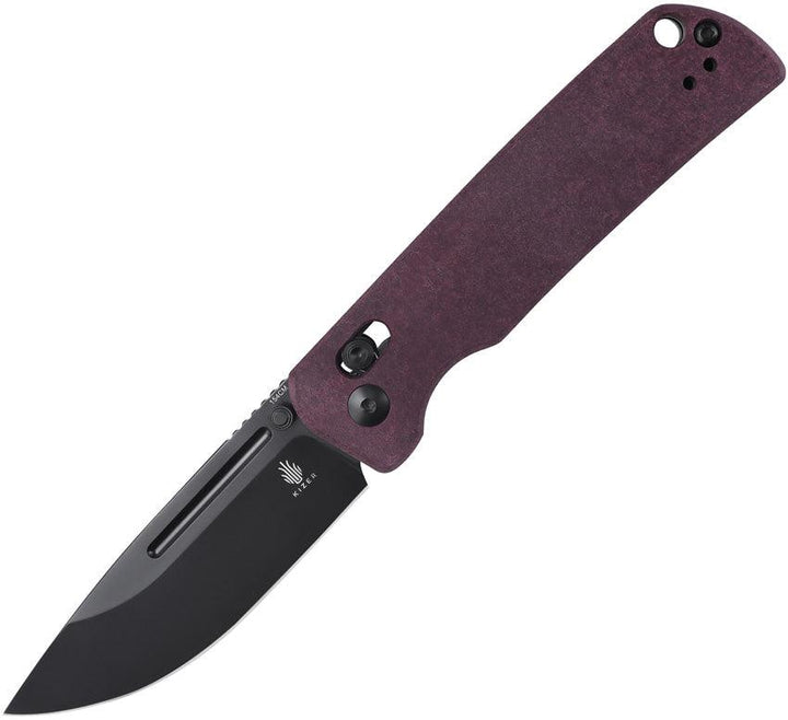 Kizer Cutlery Escort Clutch Lock Burgundy Richlite Black 154CM - Knives.mx