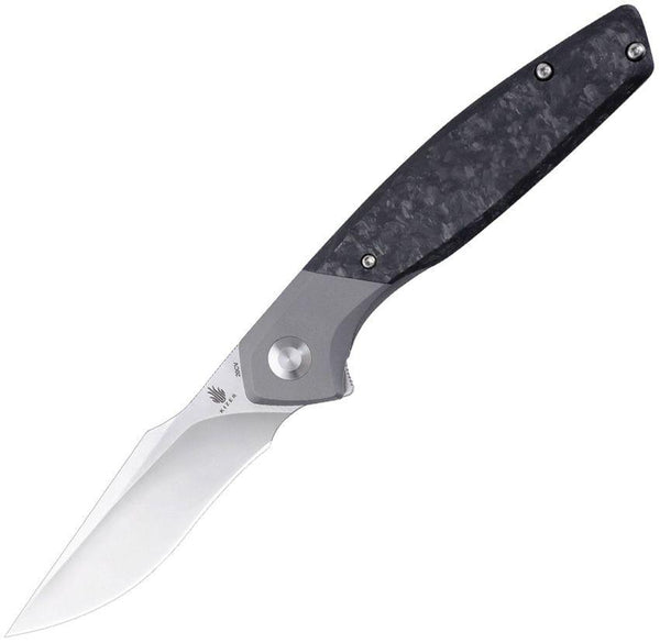 Kizer Cutlery Grazioso Framelock Gray Titanium w CF Inlay Satin 20CV - Knives.mx