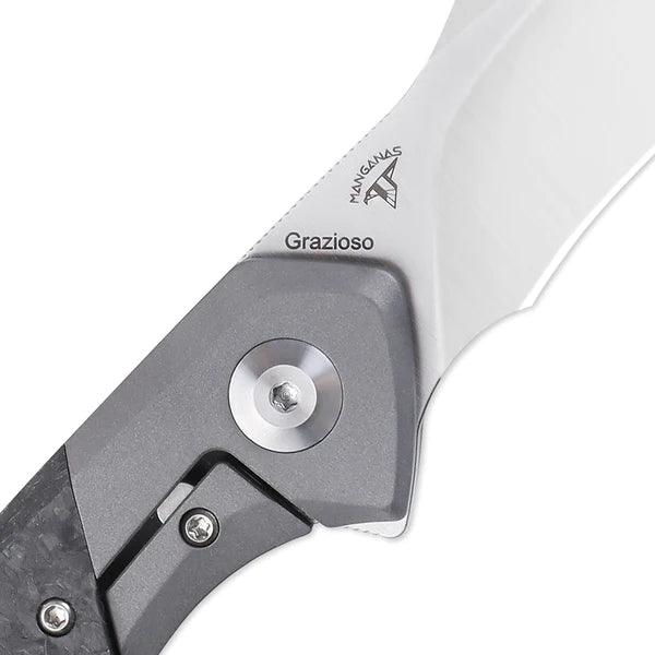 Kizer Cutlery Grazioso Framelock Gray Titanium w CF Inlay Satin 20CV - Knives.mx