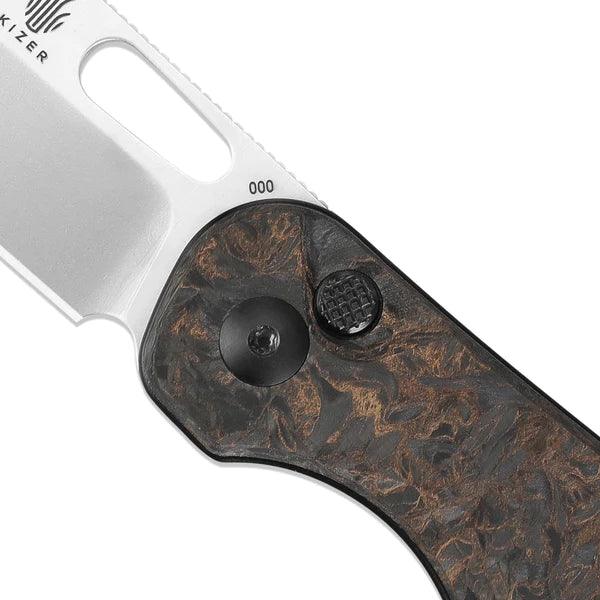 Kizer Cutlery Hic-Cup Button Lock Fatcarbon Stonewash S35VN - Knives.mx