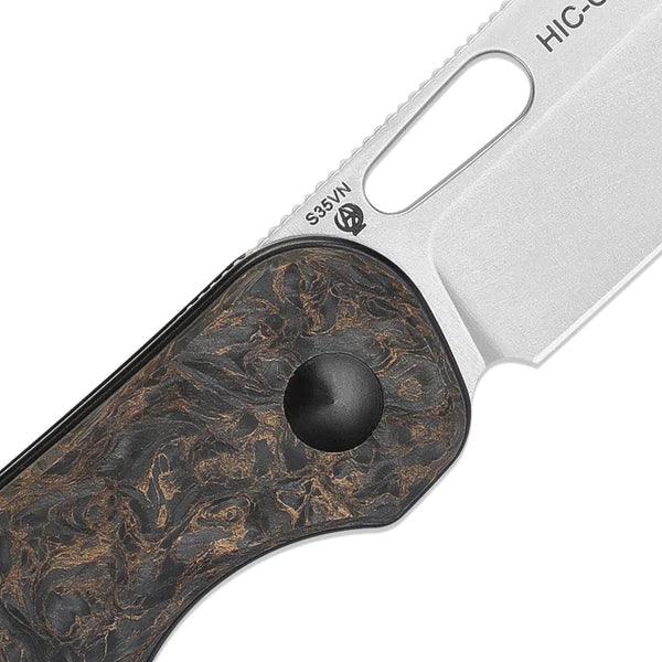 Kizer Cutlery Hic-Cup Button Lock Fatcarbon Stonewash S35VN - Knives.mx