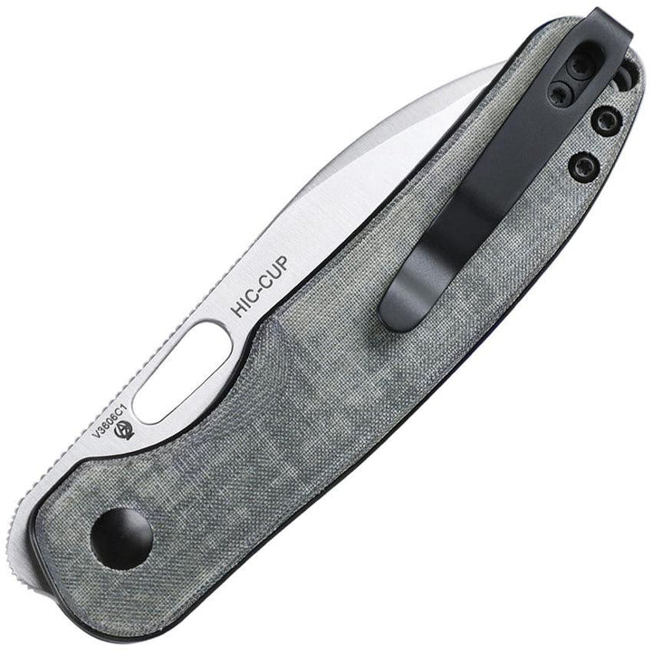 Kizer Cutlery HIC-CUP Button Lock Green Micarta Satin 154CM - Knives.mx