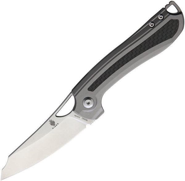 Kizer Cutlery Kobold Framelock Gray Titanium w Carbon Fiber Inlay Satin S35VN - Knives.mx