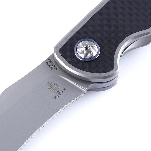 Kizer Cutlery Matanzas Framelock Titanium w Carbon Fiber Inlay Satin S35VN - Knives.mx