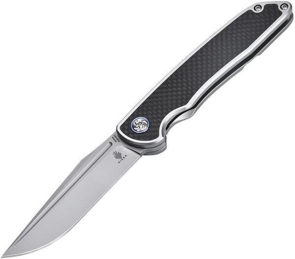 Kizer Cutlery Matanzas Framelock Titanium w CF Bead Blast S35VN - Knives.mx