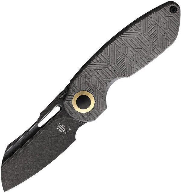 Kizer Cutlery October Framelock Dark Gray Textured Titanium Black Stonewash CPM-20CV - Knives.mx