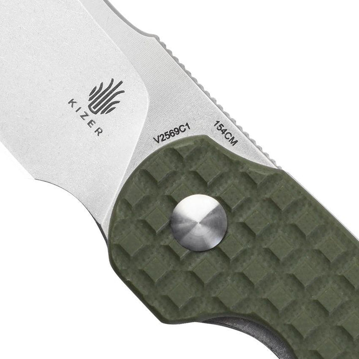 Kizer Cutlery October Mini Linerlock Green Sculpted G10 Satin 154CM - Knives.mx