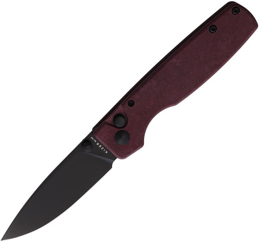 Kizer Cutlery Original Button Lock Redstone Black Stonewash 154CM ...