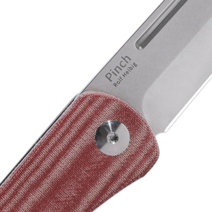 Kizer Cutlery Pinch Folder Red Canvas Micarta Stonewash Bohler N690 - Knives.mx