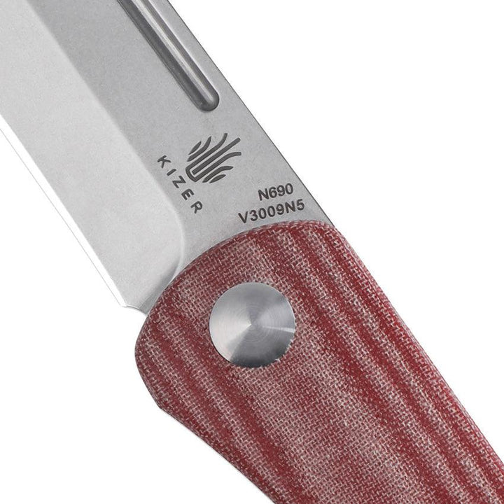 Kizer Cutlery Pinch Folder Red Canvas Micarta Stonewash Bohler N690 - Knives.mx