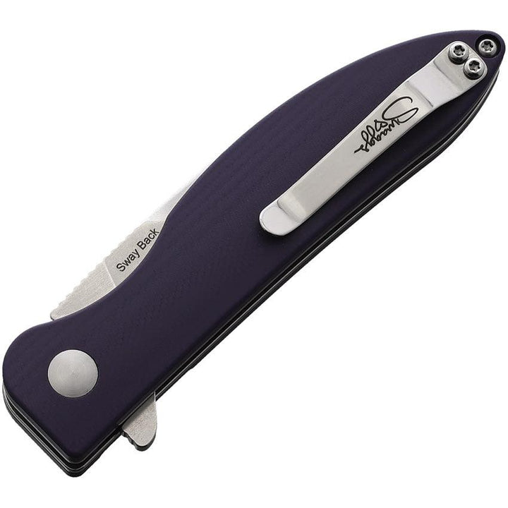 Kizer Cutlery Sway Back Button Lock Purple G10 Stonewash Bohler N690 - Knives.mx