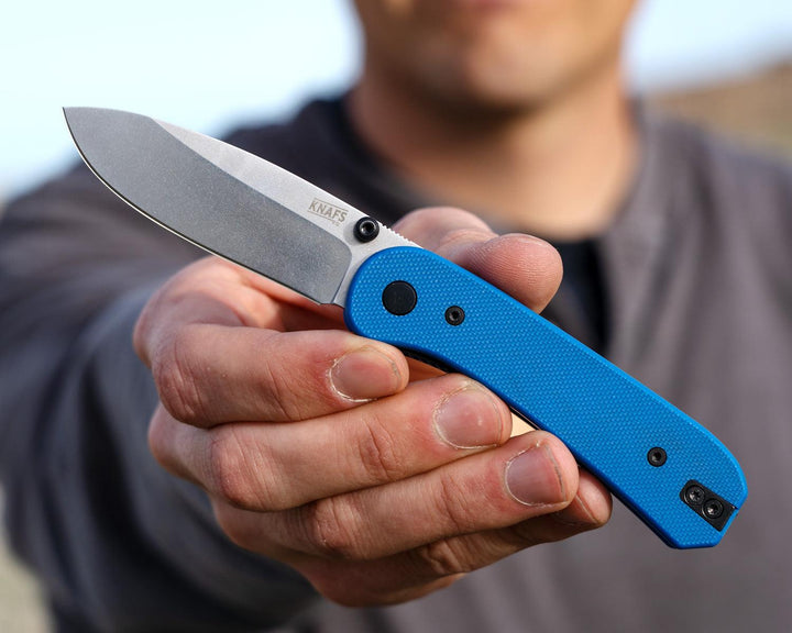 Knafs Lander EDC Knife with Fast Swap Scales- Blue G10 Stonewashed D2 - Knives.mx