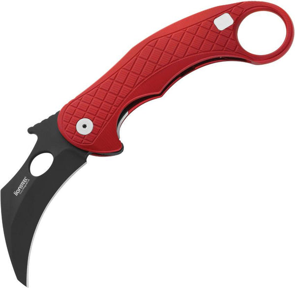 LionSTEEL L.E.ONE Karambit Framelock Red Aluminum Chemical Black CPM MagnaCut - Knives.mx