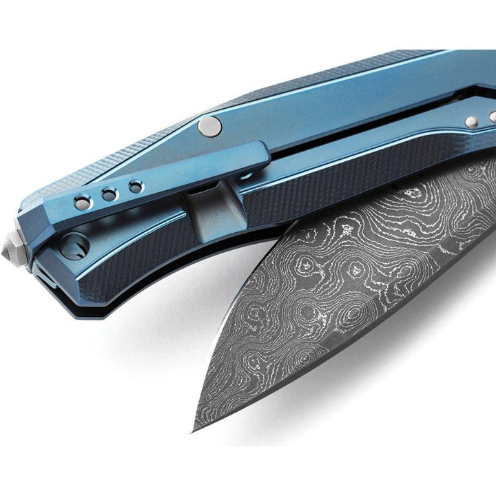 LionSTEEL Myto Framelock Blue Titanium Damascus - Knives.mx