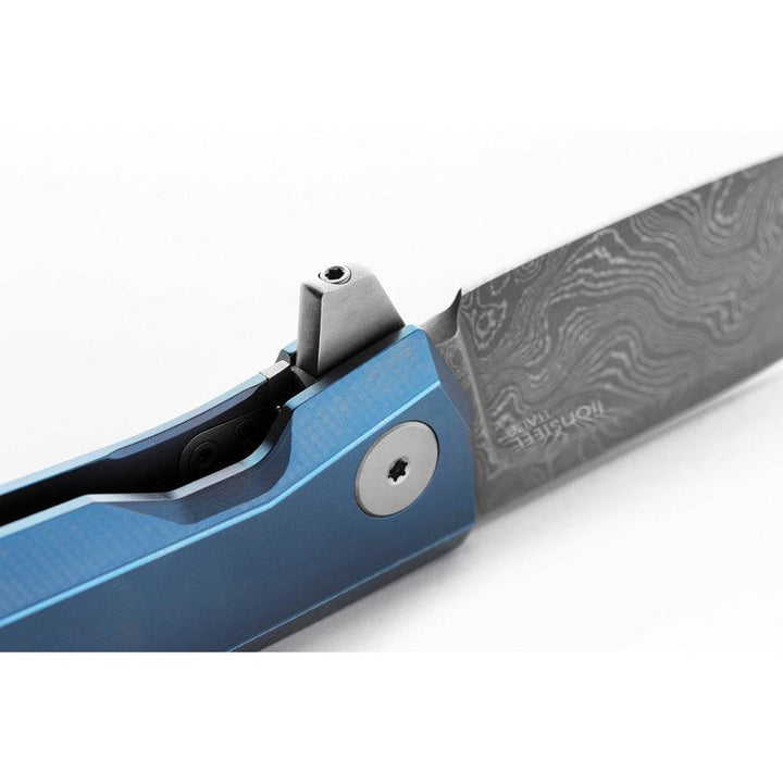 LionSTEEL Myto Framelock Blue Titanium Damascus - Knives.mx