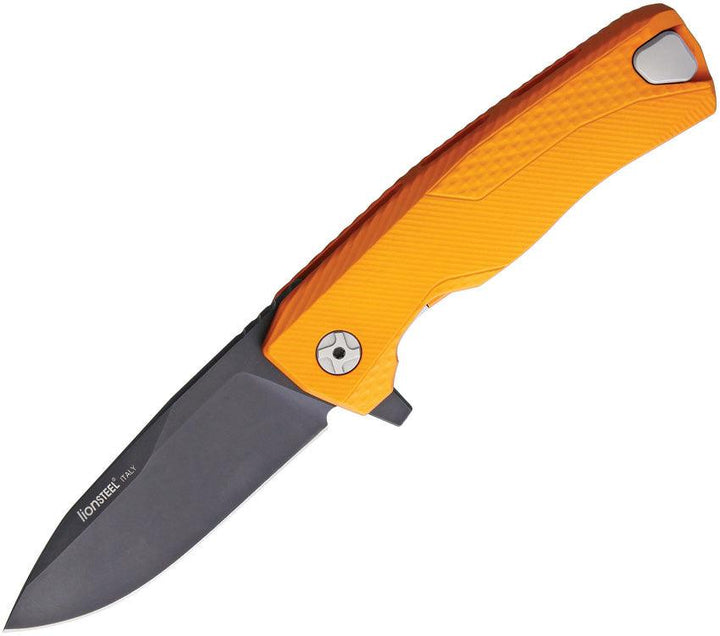 LionSTEEL ROK Framelock Orange Aluminum Black Bohler M390 - Knives.mx