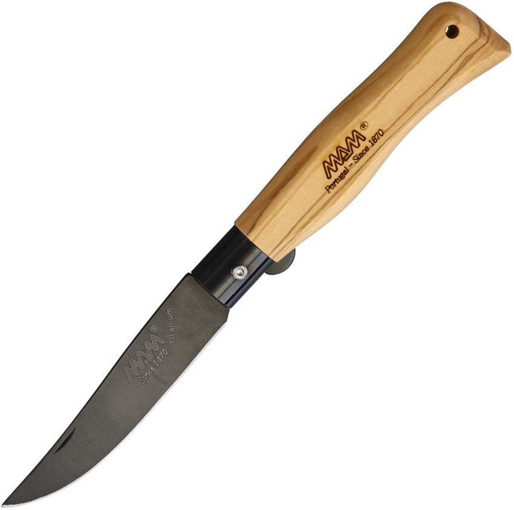 MAM Anniversary Folder Olive Wood Titanium bolsters Black Titanium Coated 420 Stainless - Knives.mx