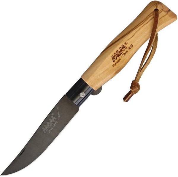 MAM Anniversary Folder Olive Wood Titanium bolsters Black Titanium Coated 420 Stainless - Knives.mx