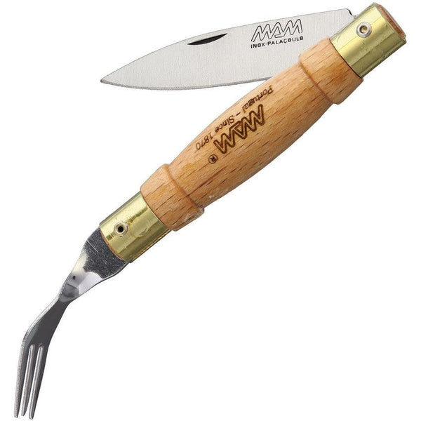 MAM Large Pocket Knife with Fork Beech Wood Satin Stainless - Knives.mx