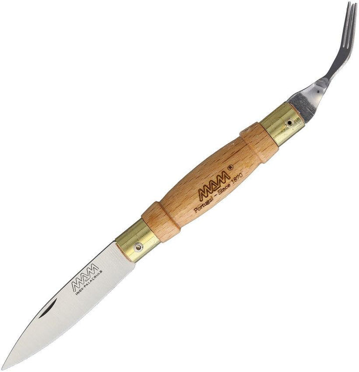 MAM Large Pocket Knife with Fork Beech Wood Satin Stainless - Knives.mx