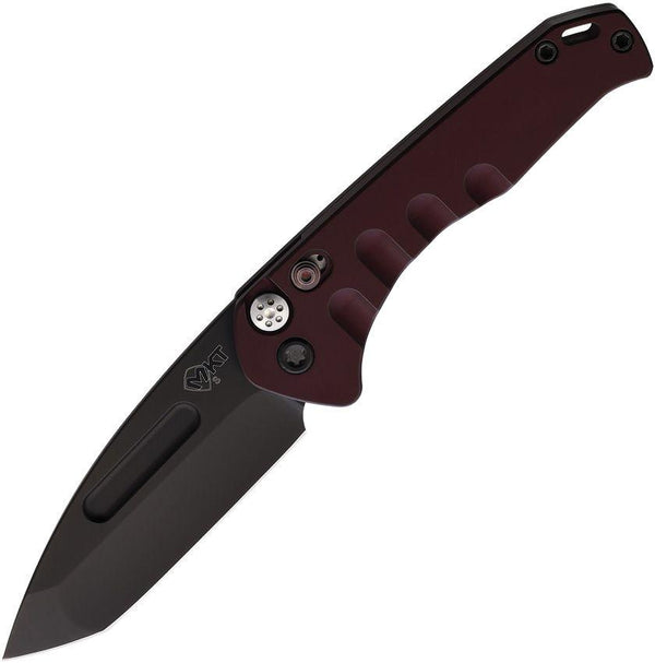 Medford Auto Swift Button Lock Burgundy Anodized Titanium Black PVD Tanto S35VN - Knives.mx