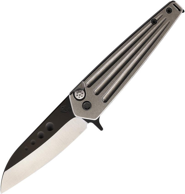 Medford Nosferatu Button Lock Gray Tumbled Titanium Black PVD Coated S35VN - Knives.mx