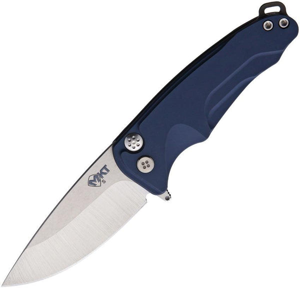 Medford Smooth Criminal Button Lock Blue Aluminum Tumbled S35VN - Knives.mx