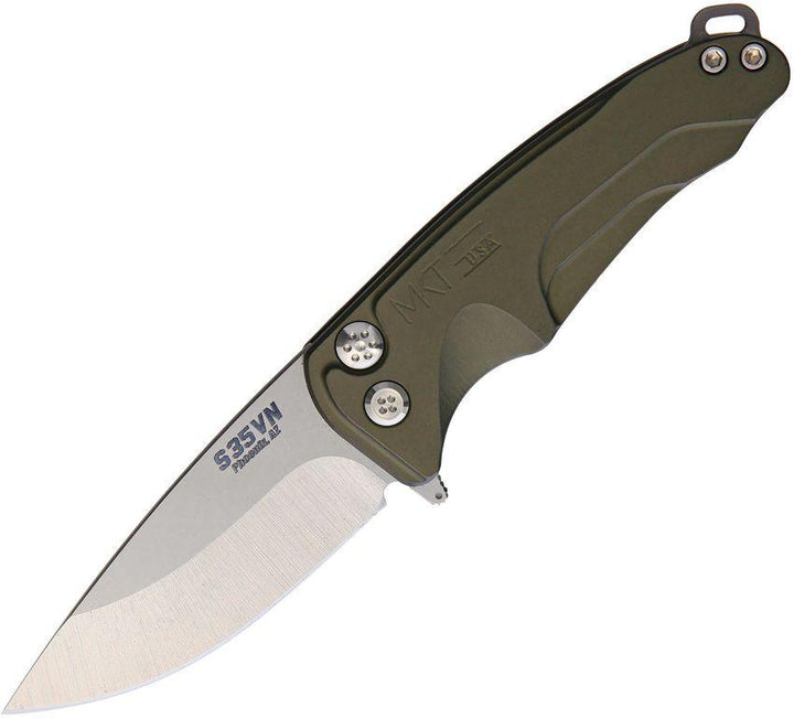 Medford Smooth Criminal Button Lock Green Anodized Aluminum Tumbled S35VN - Knives.mx