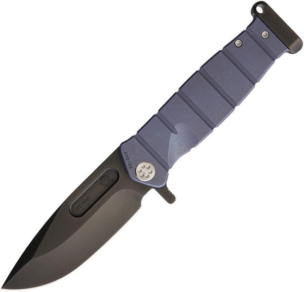 Medford USMC FF Framelock Blue Anodized Titanium Drop Point PVD Coated S35VN - Knives.mx