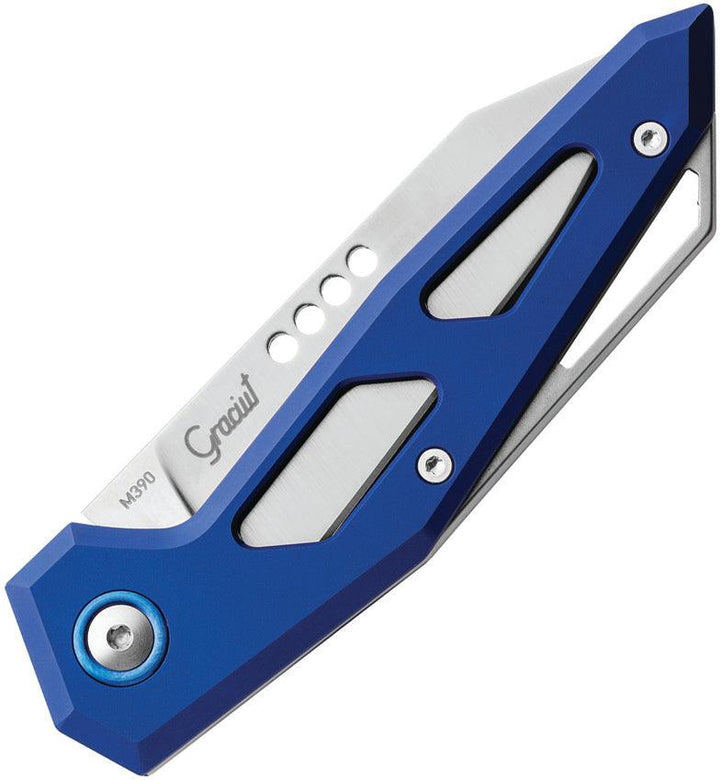 MKM-Maniago Knife Makers Edge Folder Blue Aluminum Modified Tanto Bohler M390 - Knives.mx