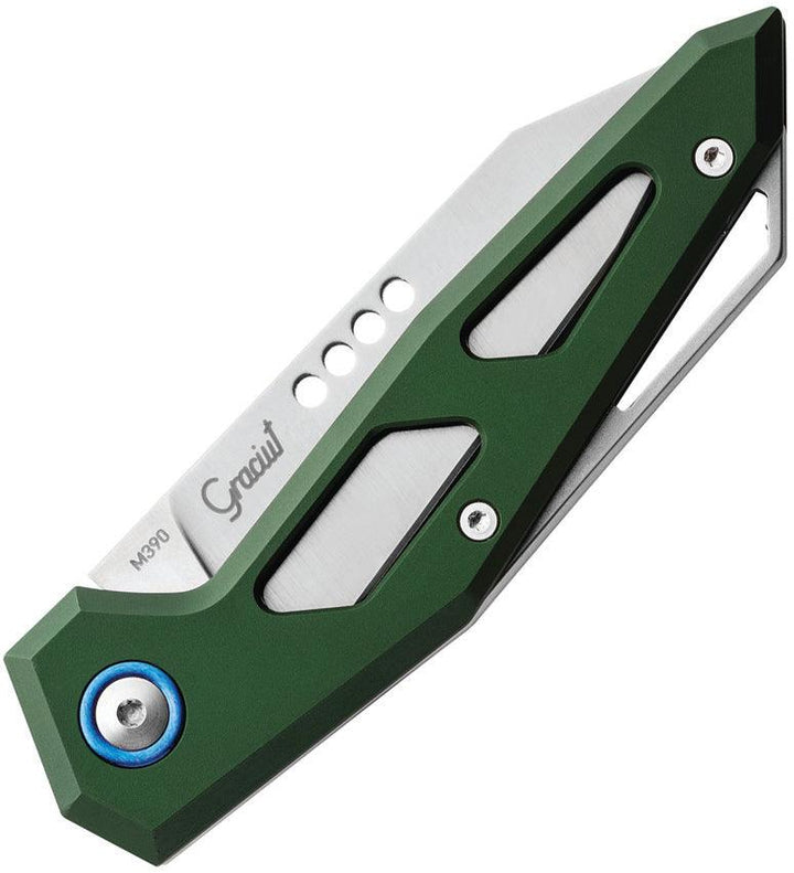 MKM-Maniago Knife Makers Edge Folder Green Aluminum Modified Tanto Bohler M390 - Knives.mx