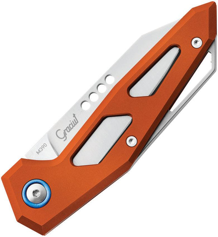 MKM-Maniago Knife Makers Edge Folder Orange Aluminum Modified Tanto Bohler M390 - Knives.mx