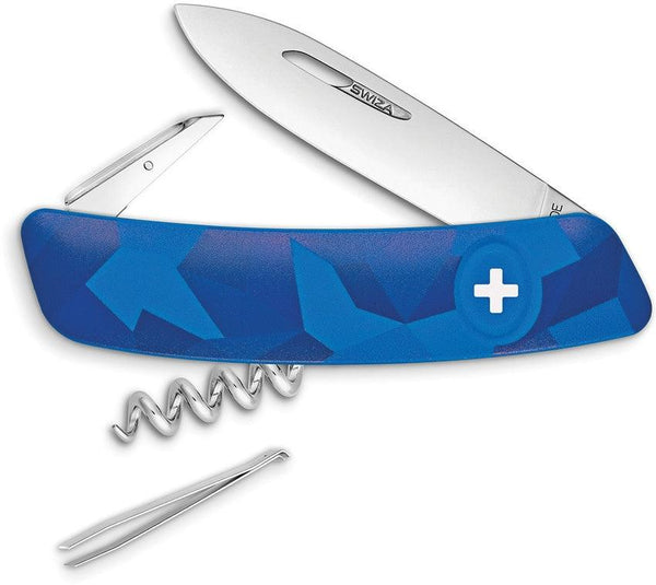 Navaja Suiza Multiusos SWIZA C01 Button Lock Blue Camo - Knives.mx