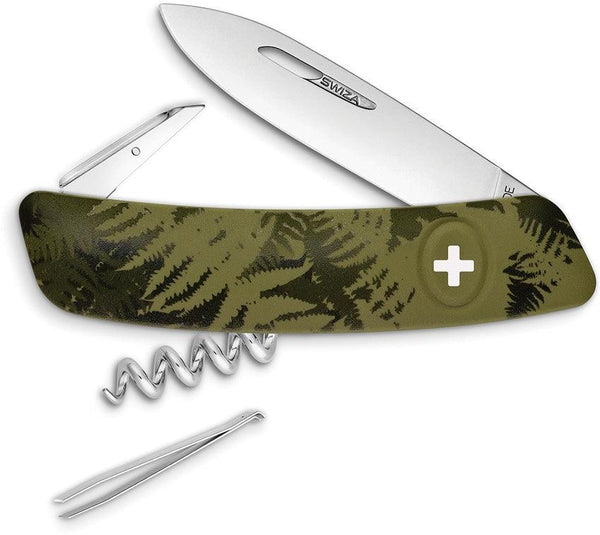 Navaja Suiza Multiusos SWIZA C01 Button Lock Green Camo - Knives.mx