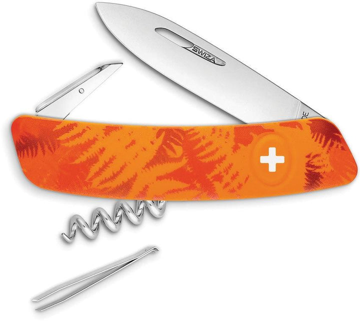 Navaja Suiza Multiusos SWIZA C01 Button Lock Orange Camo - Knives.mx