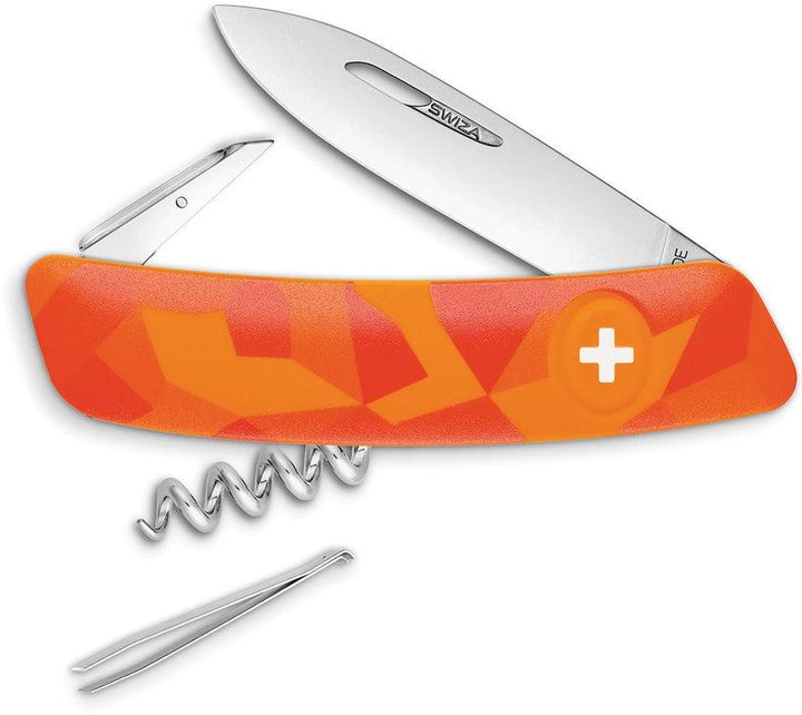 Navaja Suiza Multiusos SWIZA C01 Button Lock Orange Camo - Knives.mx