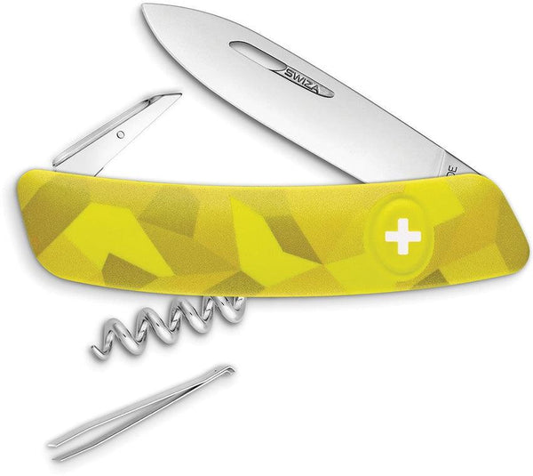 Navaja Suiza Multiusos SWIZA C01 Button Lock Yellow Camo - Knives.mx