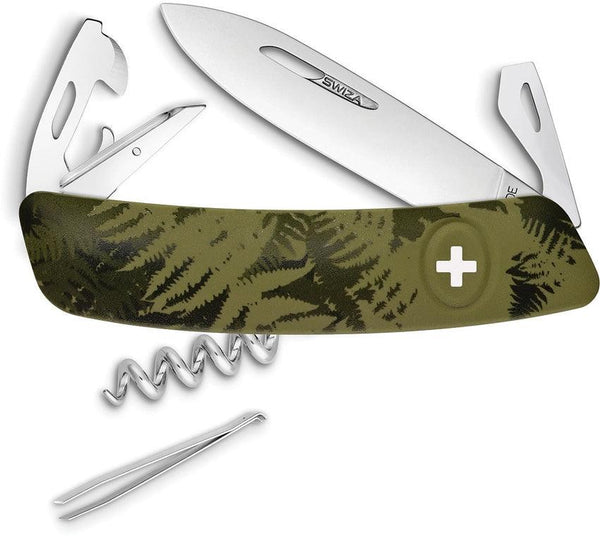 Navaja Suiza Multiusos SWIZA C03 Button Lock Green Camo - Knives.mx