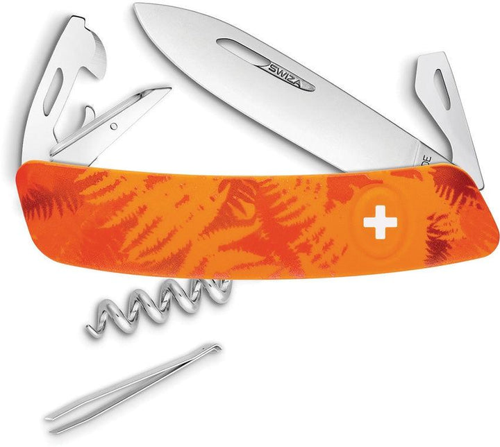 Navaja Suiza Multiusos SWIZA C03 Button Lock Orange Camo - Knives.mx