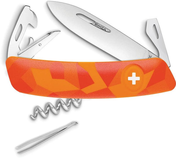 Navaja Suiza Multiusos SWIZA C03 Button Lock Orange Camo - Knives.mx