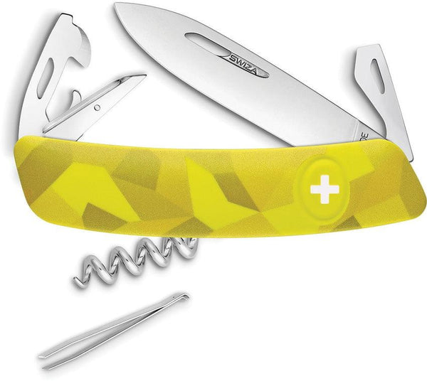 Navaja Suiza Multiusos SWIZA C03 Button Lock Yellow Camo - Knives.mx