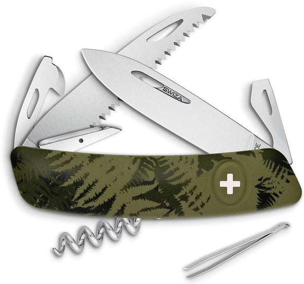 Navaja Suiza Multiusos SWIZA C05 Button Lock Green Camo - Knives.mx