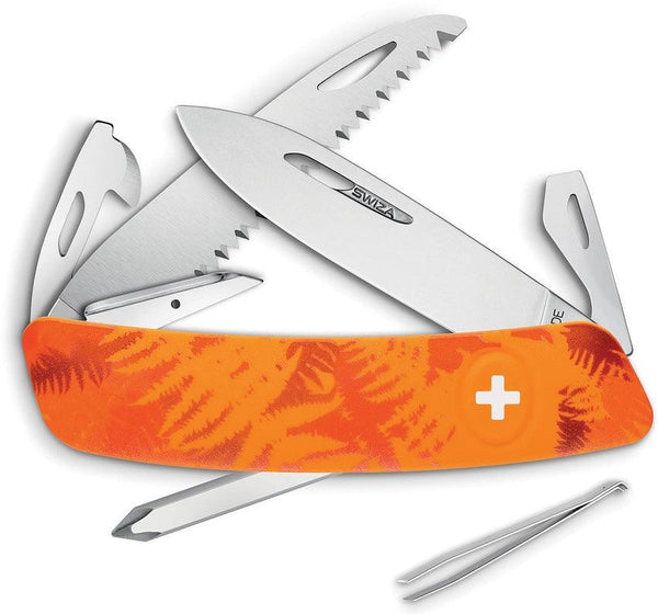 Navaja Suiza Multiusos SWIZA C06 Button Lock Orange Camo - Knives.mx