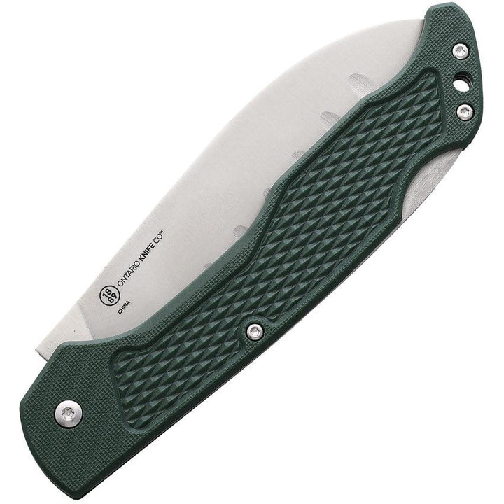 Ontario Camp Plus Santoku Lockback Green Checkered Satin 420 Stainless - Knives.mx