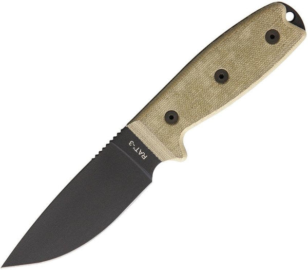 Ontario RAT-3 w/Nylon Sheath Green Micarta 1095HC - Knives.mx